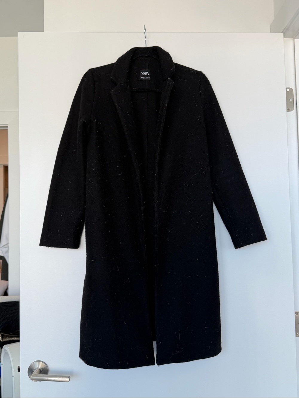 Zara Black Long Wool Blend Lapel Coat